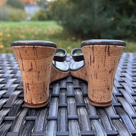 Coach Lannie Metallic Calf Leather Cork Wedge Sandals - Pewter - Picture 4 of 14